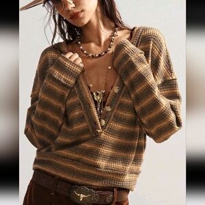SHEIN V-Neck Sweater in Brown and Tan Stripes